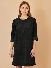 Yumi Black Cord Tunic Dress With 3/4 Sleeves And Pockets - Image 1 of 5