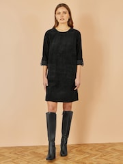 Yumi Black Cord Tunic Dress With 3/4 Sleeves And Pockets - Image 2 of 5