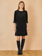 Yumi Black Cord Tunic Dress With 3/4 Sleeves And Pockets - Image 3 of 5