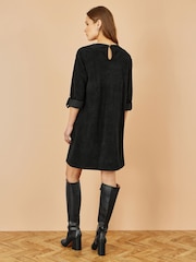Yumi Black Cord Tunic Dress With 3/4 Sleeves And Pockets - Image 4 of 5