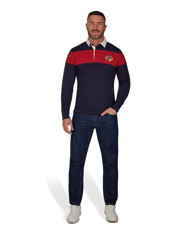 Raging Bull Blue Long Sleeve Chest Panel Rugby Shirt - Image 1 of 5