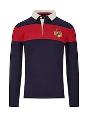 Raging Bull Blue Long Sleeve Chest Panel Rugby Shirt - Image 5 of 5