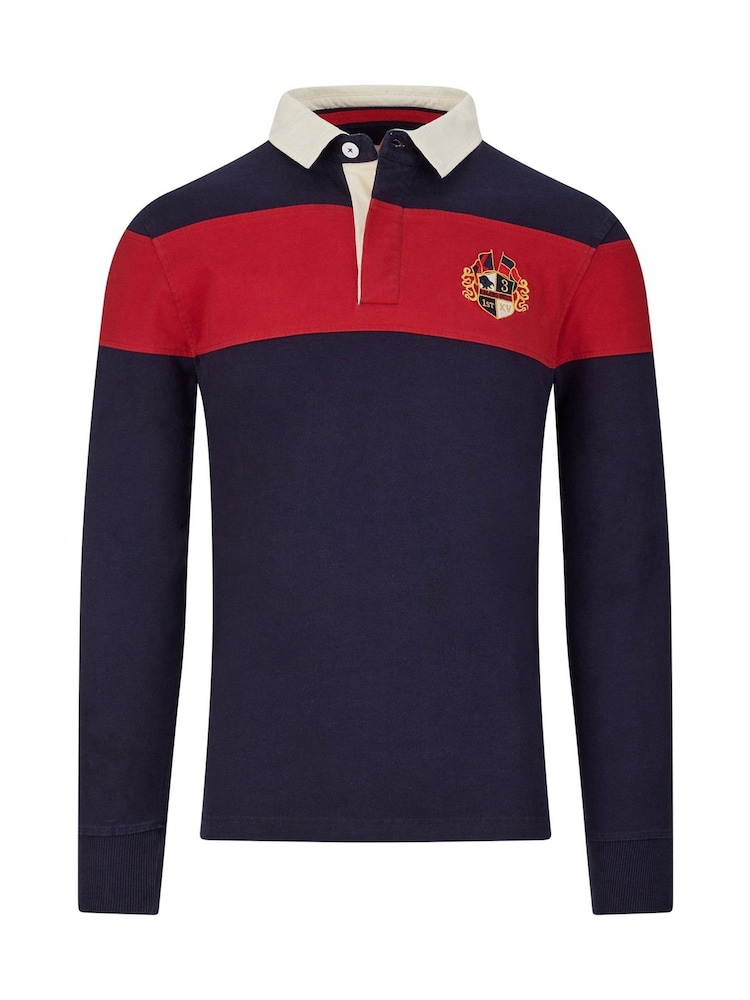 Raging Bull Blue Long Sleeve Chest Panel Rugby Shirt - Image 5 of 5