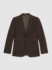 Reiss Chocolate Brown Carson Flannel Slim-Fit Single-Breasted Blazer with Wool - Image 2 of 8