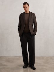 Reiss Chocolate Brown Carson Flannel Slim-Fit Single-Breasted Blazer with Wool - Image 3 of 8