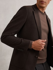 Reiss Chocolate Brown Carson Flannel Slim-Fit Single-Breasted Blazer with Wool - Image 4 of 8
