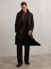 Reiss Chocolate Brown Carson Flannel Slim-Fit Single-Breasted Blazer with Wool - Image 6 of 8