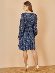 Yumi Blue Star Print Foil Long Sleeve Dress - Image 4 of 5