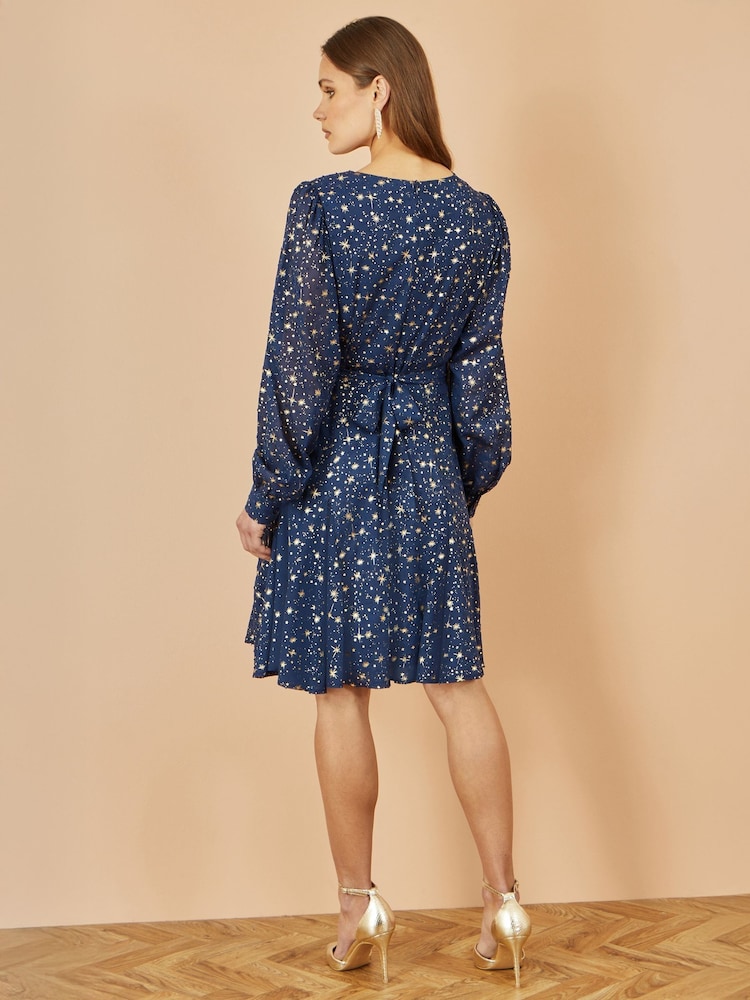 blue star print dress Millie Button Front Dress
