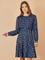 Yumi Blue Star Print Foil Long Sleeve Dress - Image 5 of 5