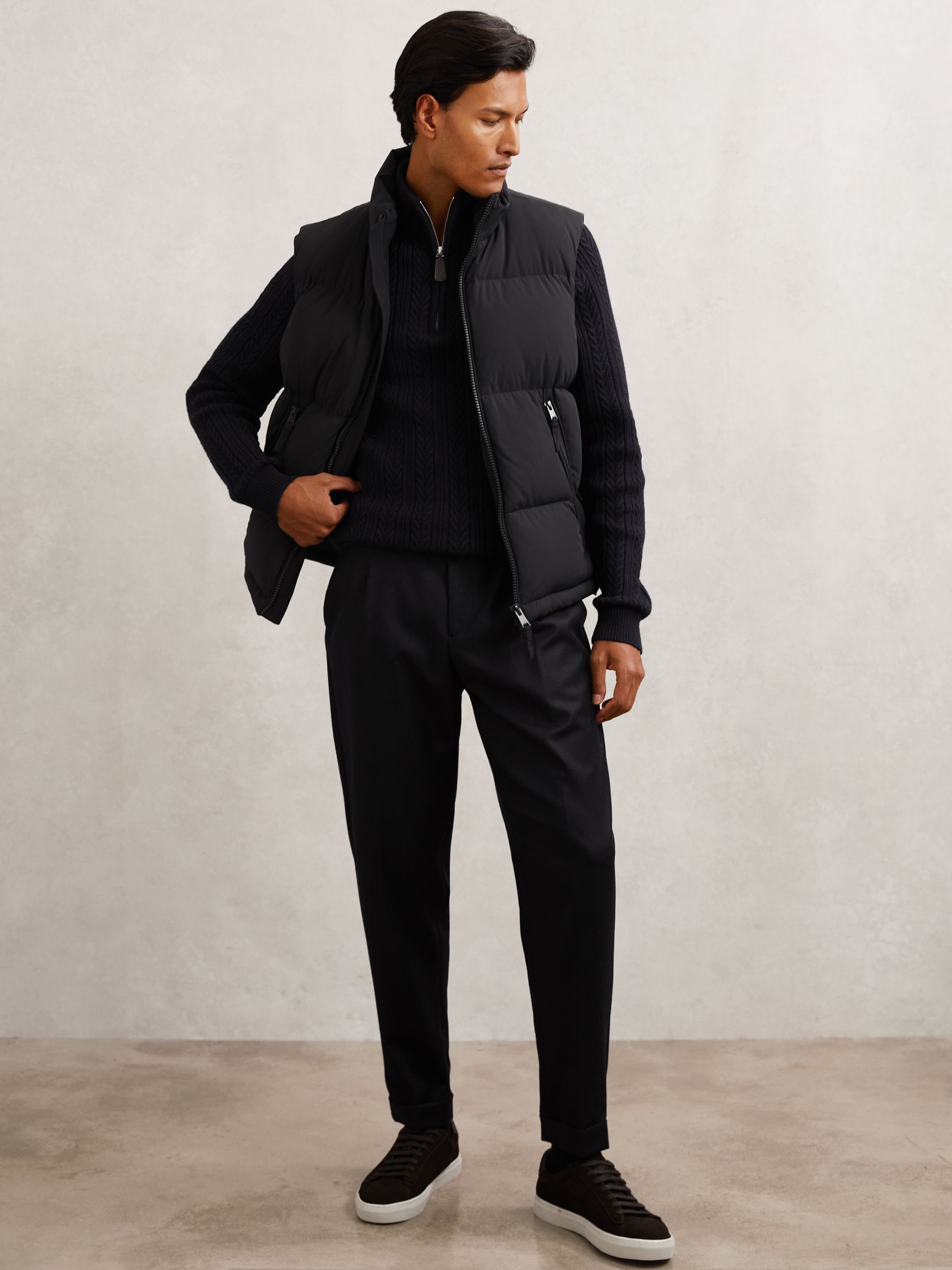 Buy Reiss Navy Saturn Quilted Zip-Through Puffer Gilet from the