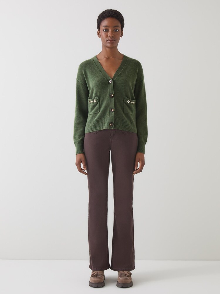 LK Bennett Green Pami Plain Lambswool Cardigan - Image 1 of 4 LK Bennett Green Pami Plain Lambswool Cardigan - Image 1 of 4