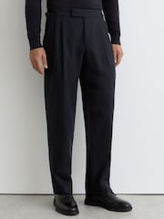 Reiss Navy Naples Wool-Blend Flannel Wide-Leg Trousers - Image 3 of 6
