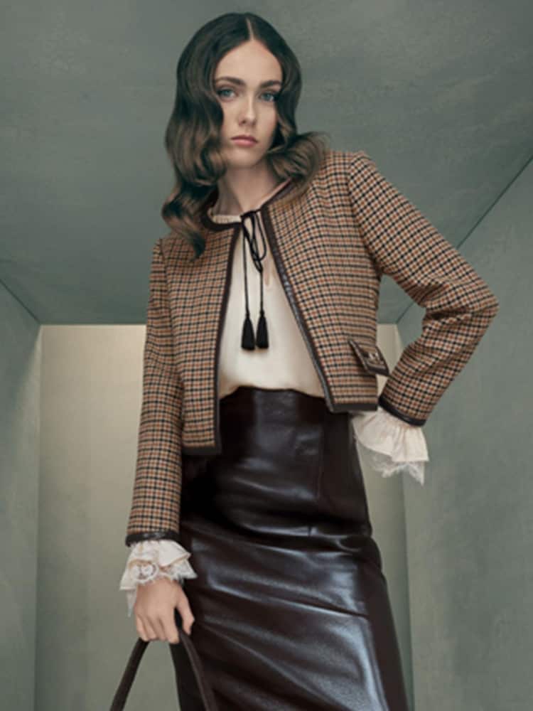 LK Bennett Brown Zisou Check Print Mini Check Jacket - Image 1 of 3 LK Bennett Brown Zisou Check Print Mini Check Jacket - Image 1 of 3