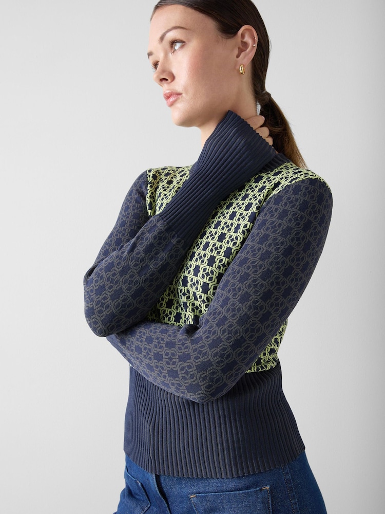 LK Bennett Green Slim In House Logo Jacquard Sweater - Image 4 of 4