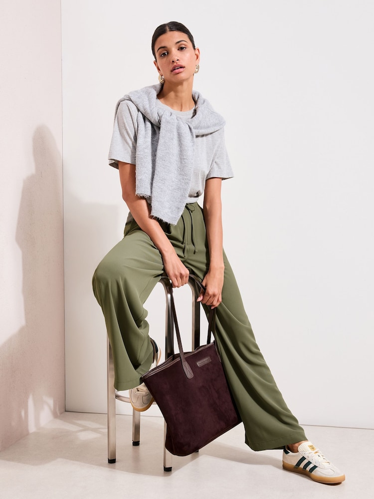 Friends Like These Olive Green Tie Waist Palazzo Trousers - Image 4 of 4 Friends Like These Olive Green Tie Waist Palazzo Trousers - Image 4 of 4