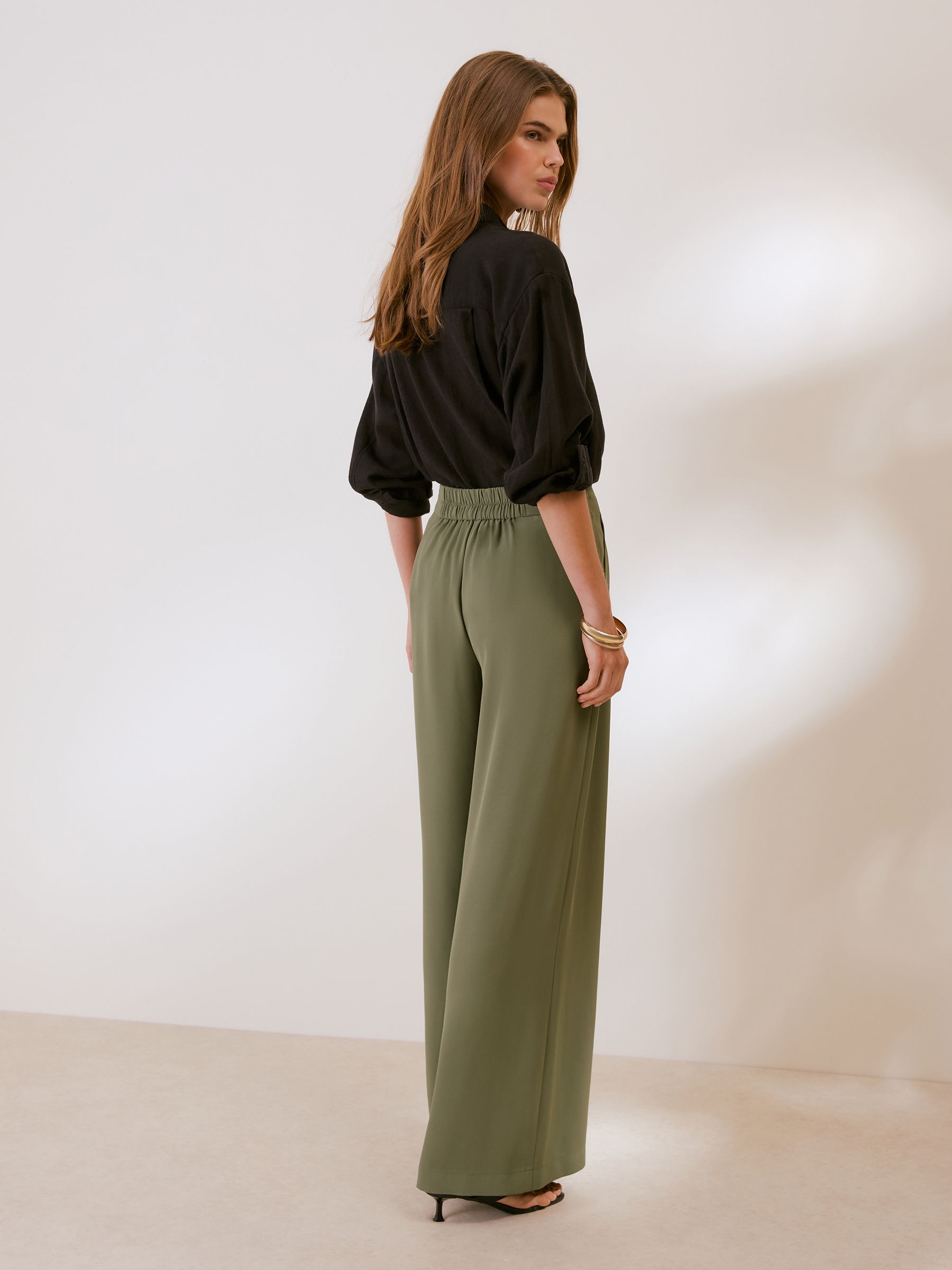 Buy Friends Like These Olive Green Tie Waist Super Wide Leg
