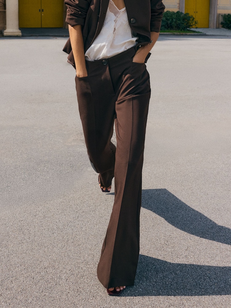 Friends Like These Chocolate Brown Tailored Flare Trousers - Image 2 of 4