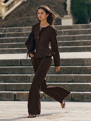 Friends Like These Chocolate Brown Tailored Flare Trousers - Image 3 of 4