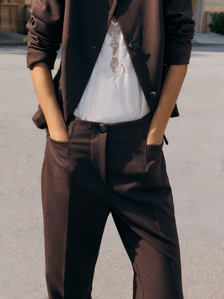 Friends Like These Chocolate Brown Tailored Flare Trousers - Image 4 of 4
