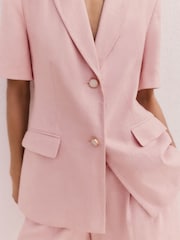 Friends Like These Pink Premium Tailored Linen Rich Short Sleeve Blazer - Image 2 of 4