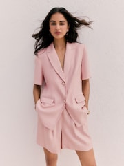 Friends Like These Pink Premium Tailored Linen Rich Short Sleeve Blazer - Image 3 of 4