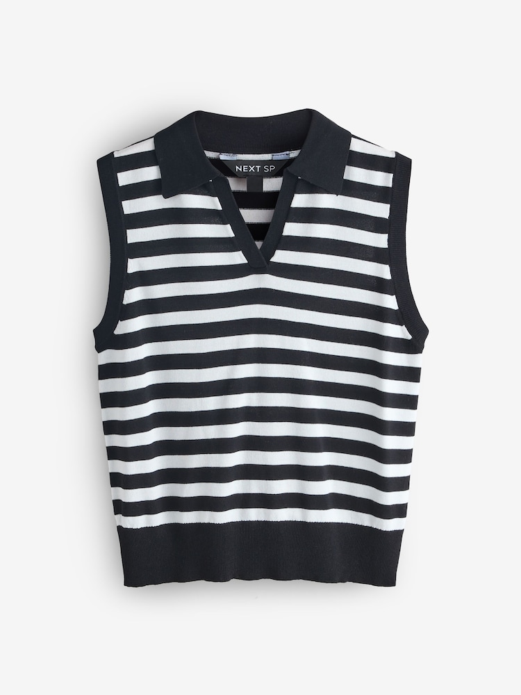 Black Tank Collar Sleeveless Stripe Jumper - Image 1 of 1