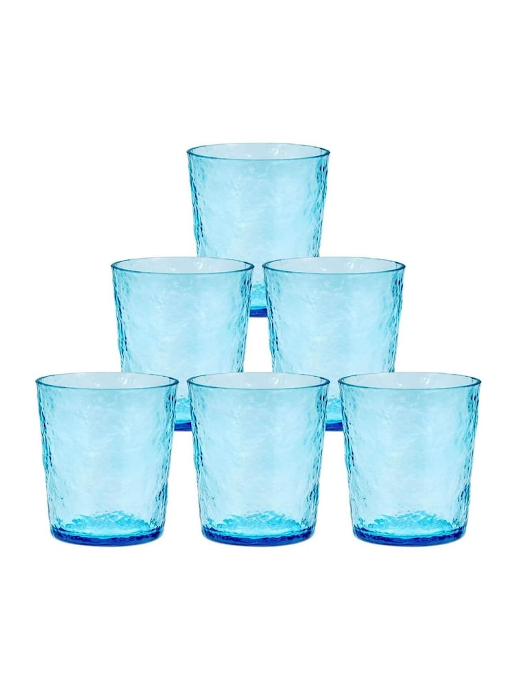 Bayside Set of 6 Blue Lulworth Acrylic Hammered Tumbler Glasses 360ml - Image 1 of 3