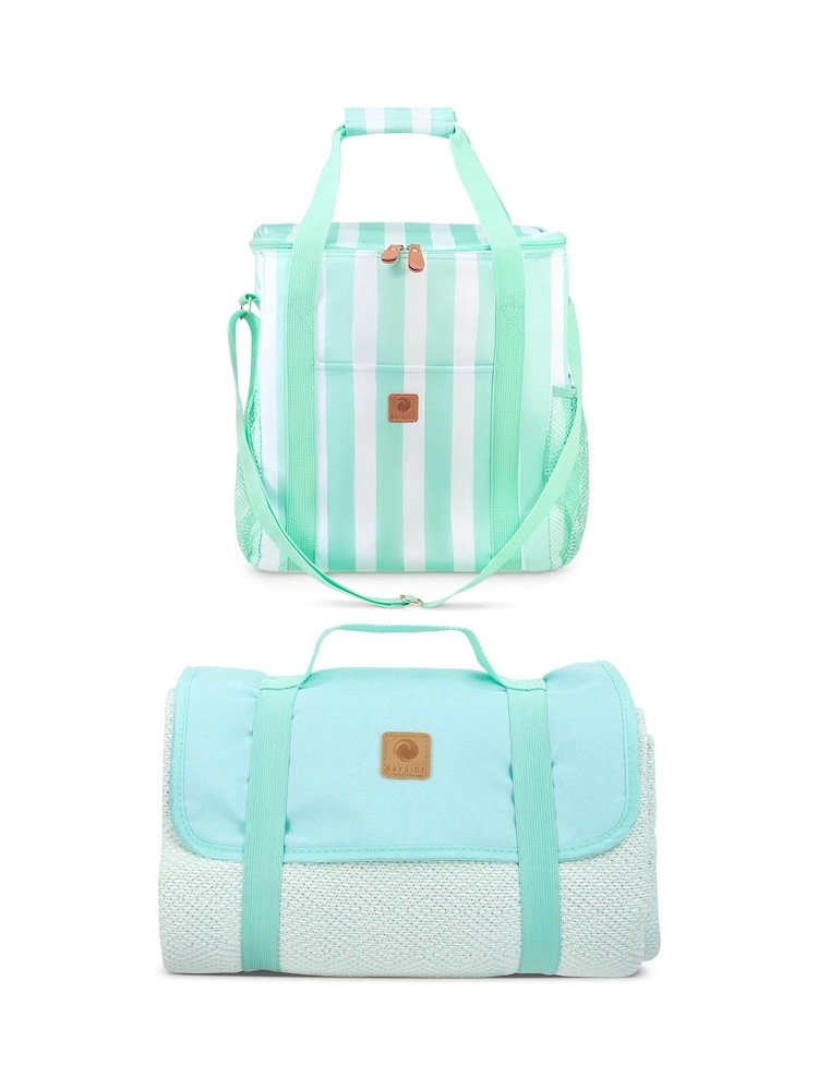 Bayside Mint Tote Shoulder Cooler Bag with Picnic Rug - Image 1 of 5 Bayside Mint Tote Shoulder Cooler Bag with Picnic Rug - Image 1 of 5