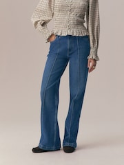 Mid Blue Seam Front Wide Leg Jeans - Image 3 of 8