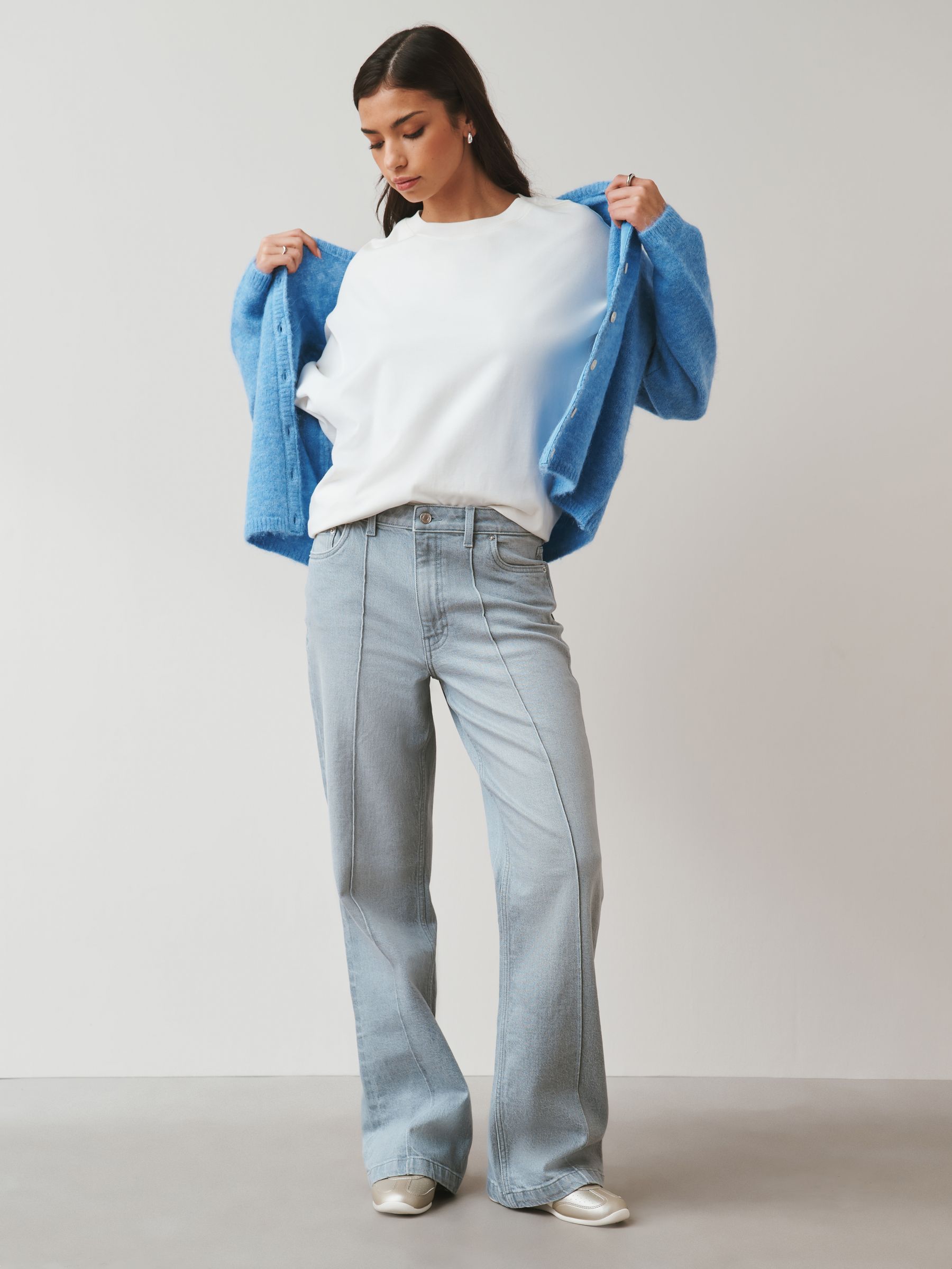 Buy Grey Seam Front Wide Leg Jeans from Next Romania