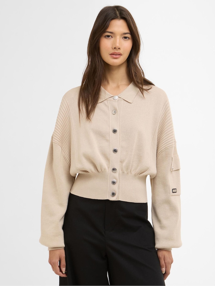 Barbour® International Natural Gigi Knitted Bomber Jacket - Image 1 of 7