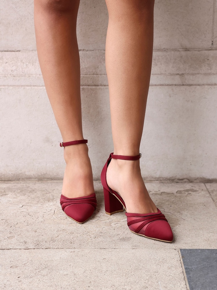 Linzi Red Tasha Block Court Heels Shoes With Mesh Front Detail - Image 1 of 5 Linzi Red Tasha Block Court Heels Shoes With Mesh Front Detail - Image 1 of 5