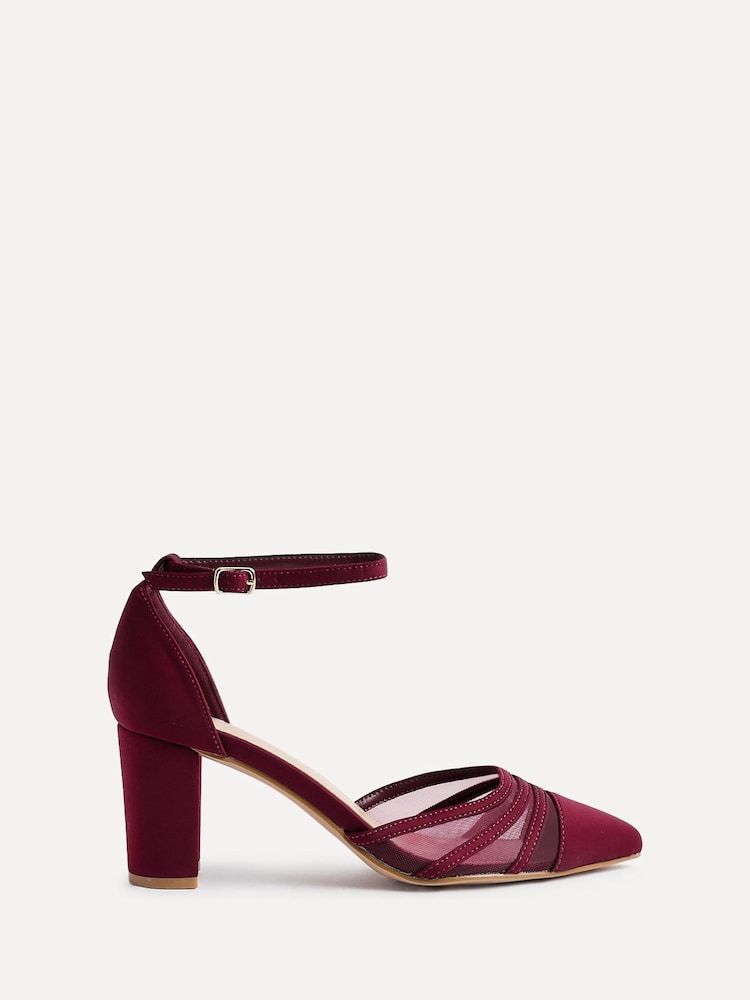 Linzi Red Tasha Block Court Heels Shoes With Mesh Front Detail - Image 2 of 5 Linzi Red Tasha Block Court Heels Shoes With Mesh Front Detail - Image 2 of 5