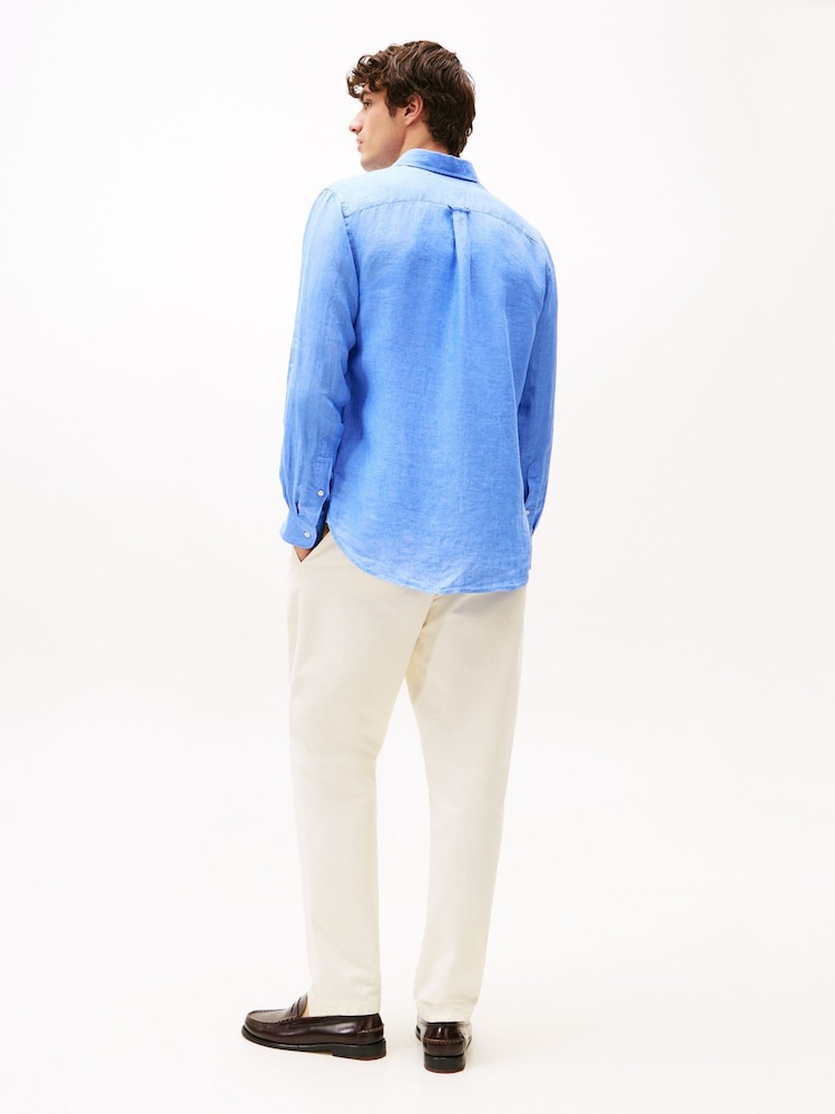 Azul - Camisa Tommy Hilfiger Regular fit de linho puro - Imagem 2 de 6