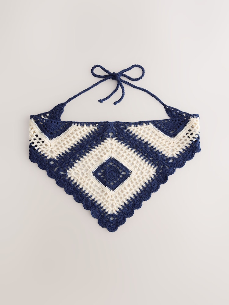 Navy Blue Triangle Crochet Headscarf - Image 1 of 3