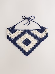 Navy Blue Triangle Crochet Headscarf - Image 4 of 6