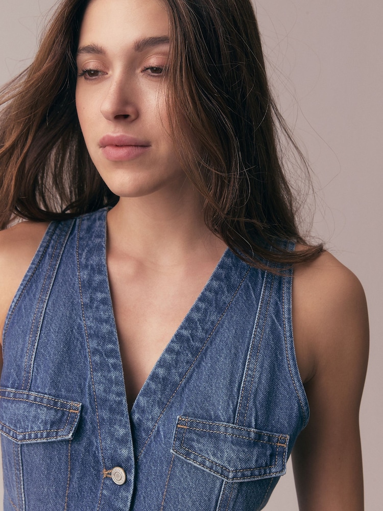 denim vest midi dress Outfits for Women 2-Piece Sets Denim Vest Midi Dress Size 6-14 Business Casual