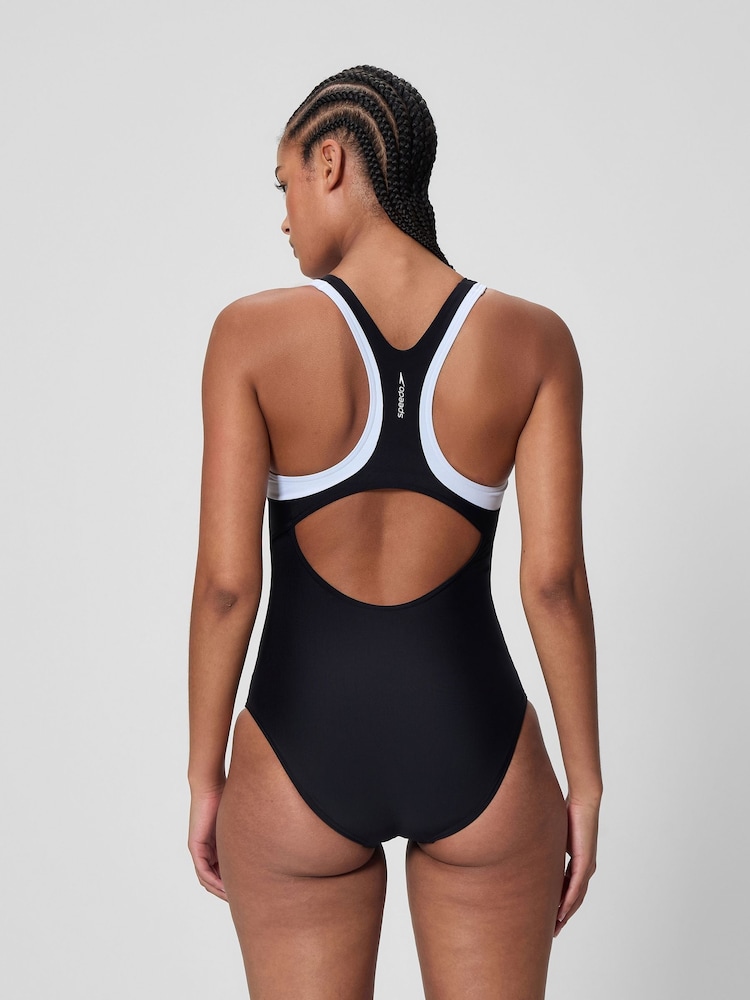 Speedo Black Colourblock Racerback One Piece Swimsuits - Image 2 of 5