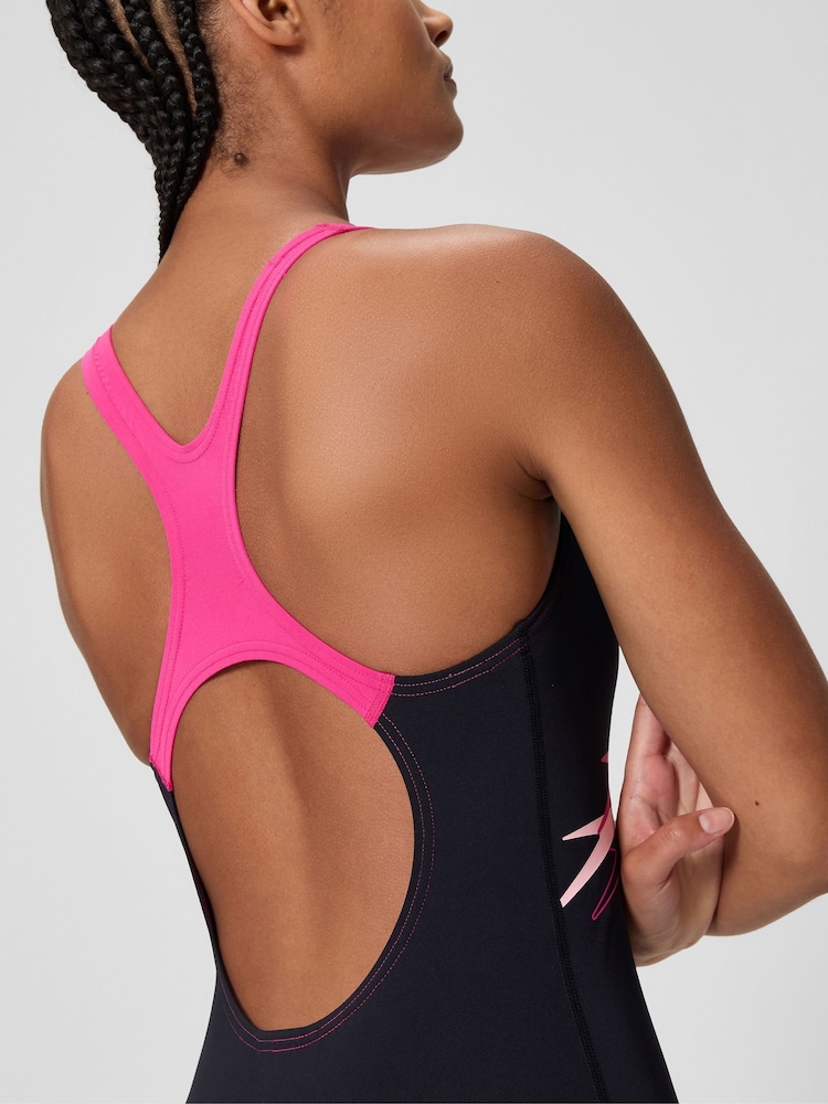 Speedo Black/Pink Medley Logo Medalist One Piece Swimsuit - Image 5 of 5 Speedo Black/Pink Medley Logo Medalist One Piece Swimsuit - Image 5 of 5