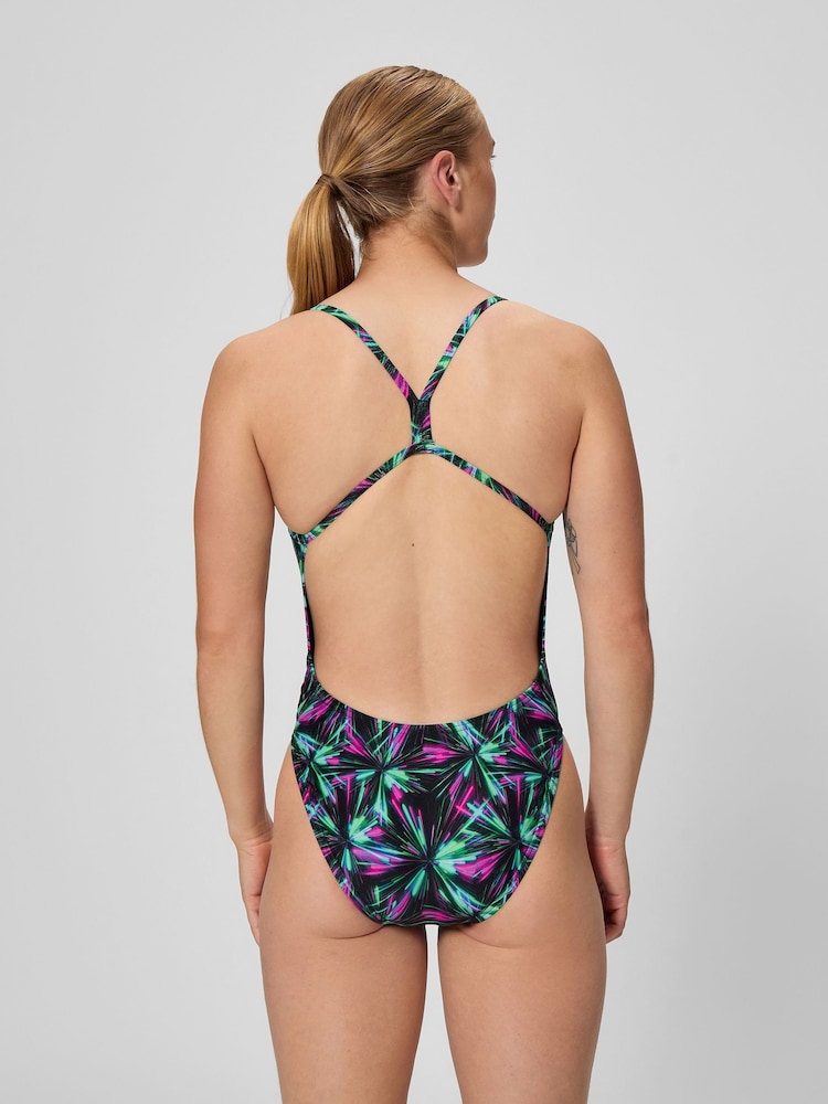 Speedo Black Printed V-Back 2.0 Swimsuit - Image 2 of 5