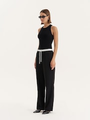 4th & Reckless Black Contrast Waistband Straight Leg Trousers - Image 2 of 6