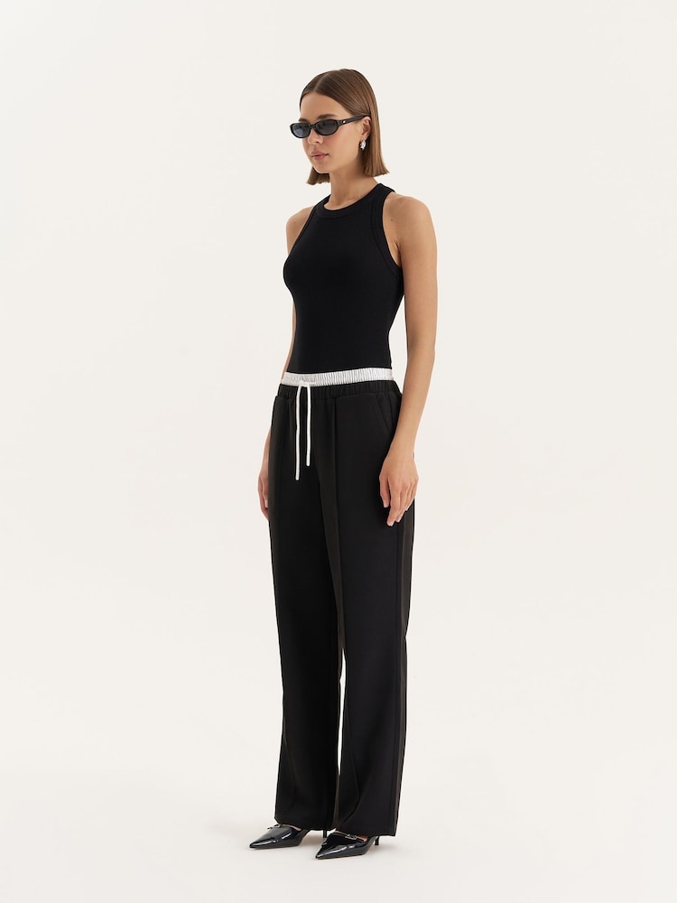 4th & Reckless Black Contrast Waistband Straight Leg Trousers - Image 2 of 6