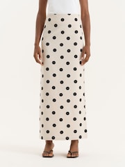 4th & Reckless Cream Polka Dot Printed Linen Blend Maxi Skirt - Image 1 of 7