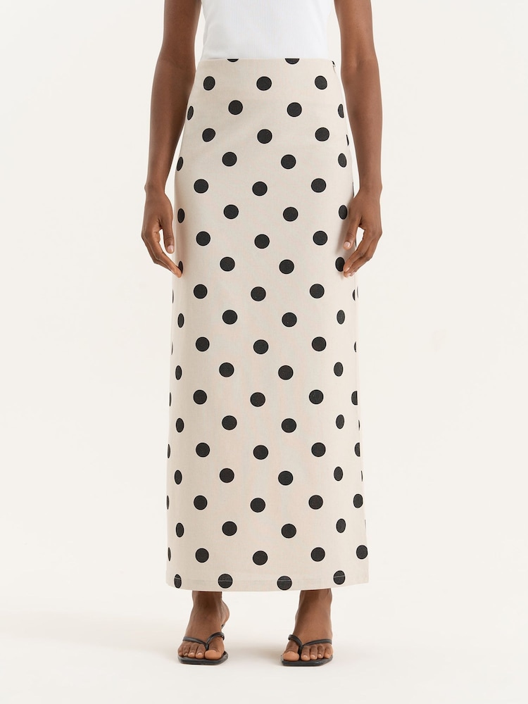 4th & Reckless Cream Polka Dot Printed Linen Blend Maxi Skirt - Image 1 of 7