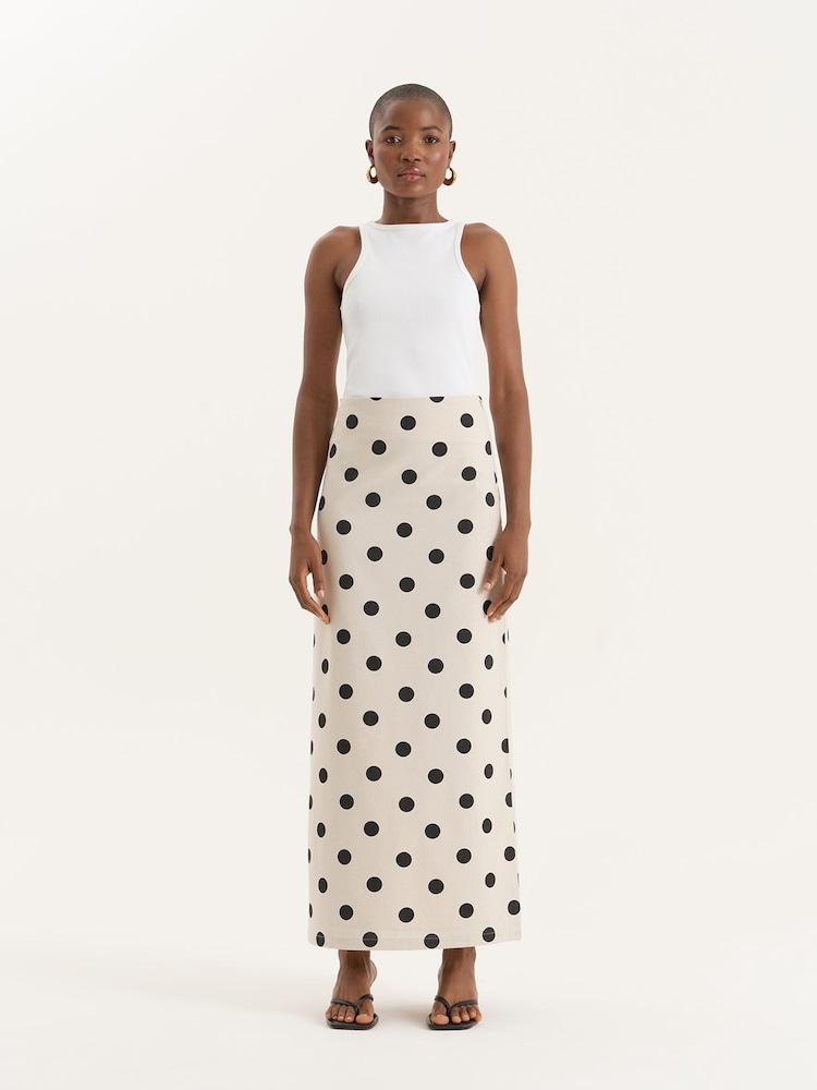 4th & Reckless Cream Polka Dot Printed Linen Blend Maxi Skirt - Image 2 of 7