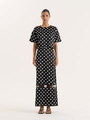 4th & Reckless Black Polka Dot Print Satin Lace Detail Maxi Skirt - Image 1 of 6