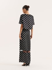 4th & Reckless Black Polka Dot Print Satin Lace Detail Maxi Skirt - Image 2 of 6