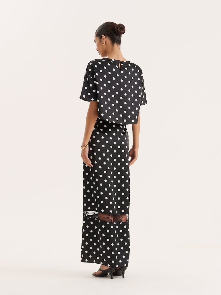 4th & Reckless Black Polka Dot Print Satin Lace Detail Maxi Skirt - Image 2 of 6