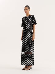 4th & Reckless Black Polka Dot Print Satin Lace Detail Maxi Skirt - Image 3 of 6